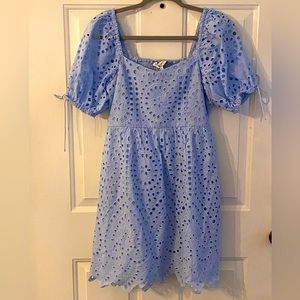 English Factory Light Blue Eyelet Mini Dress